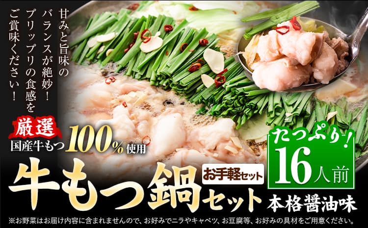 もつ鍋 もつ鍋セット 16人前 醤油味 国産牛小腸100%使用 送料無料《7-14日以内に出荷予定(土日祝除く)》 牛もつ 博多 国産 ヤマタカ醤油 牛 冷凍食品 冷凍 鍋 鍋セット---ktk_ktk_225_16p---