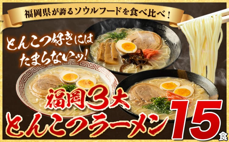 ラーメン とんこつ 15食 福岡ラーメン 食べ比べセット 豚骨 常温 常温保存 博多ラーメン 長浜ラーメン 久留米ラーメン 細麺 半生麺 シメ 〆 福岡県 小竹町 とんこつラーメン《30日以内に出荷予定(土日祝除く)》---lc_kgntkra_30d_25_7000_15p---