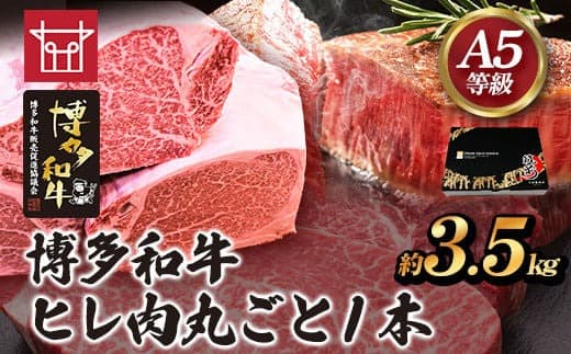 博多和牛 ヒレ肉丸ごと1本 約3.5kg 久田精肉店株式会社《30日以内に出荷予定(土日祝除く)》小竹町 博多和牛 牛肉 赤身 3.5kg A5等級 国産 ヒレ ステーキ 送料無料---sc_chsdhire_30d_23_250000_3500g--- (管理コード:sc_chsdhire_30d_23_250000_3500g)