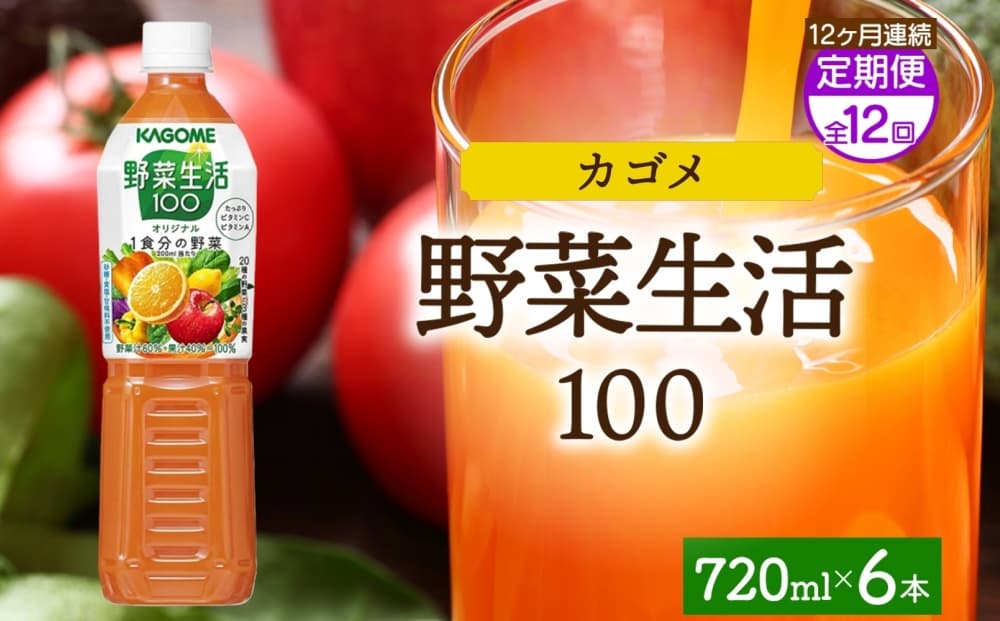 【定期便】12ヵ月連続野菜生活100 オリジナル 720mlPET ns038-065 【ペットボトル 野菜 果実 オリジナル ミックスジュース β-カロテン フルーティー KAGOME】 (管理コード:ns038-065)