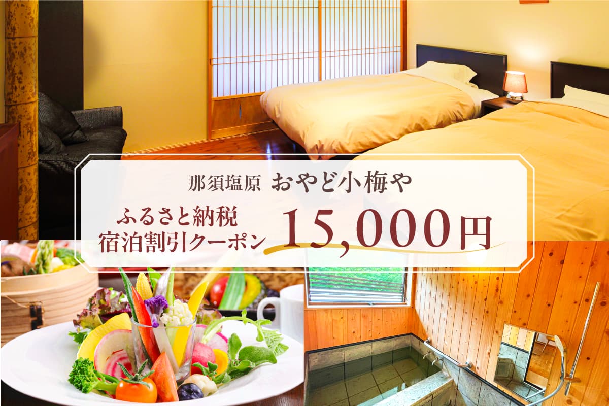 おやど小梅や ふるさと納税宿泊割引クーポン 15,000円 ns102-001 【チケット 宿泊 クーポン 旅行 温泉 貸切風呂 源泉 観光 ホテル 料理 宿 旅行券 蔵】 (管理コード:ns102-001)