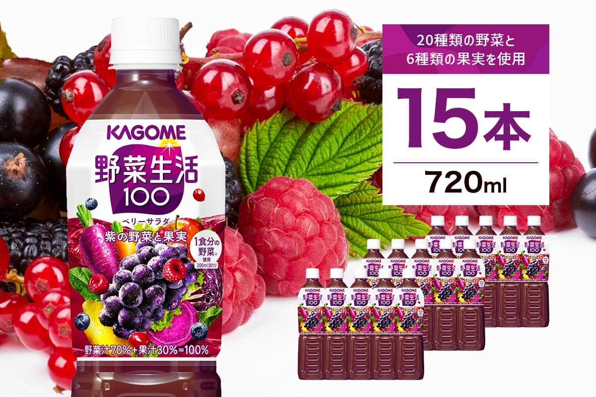 カゴメ 野菜生活100 ベリーサラダ 720ml 15本 ns111-010【KAGOME ジュース 野菜 飲料 にんじん ベリー】(管理コード:ns111-010)