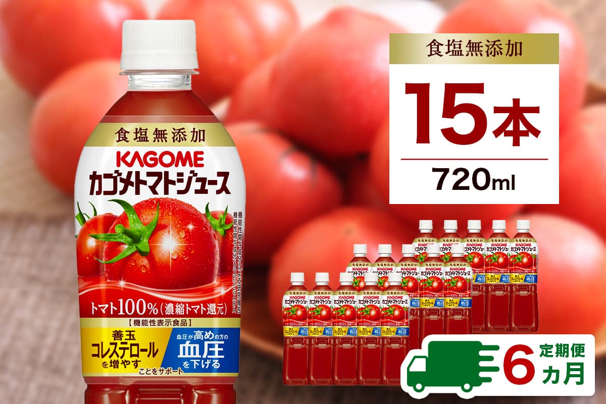【定期便6ヵ月】カゴメトマトジュース 食塩無添加 720ml 15本 ns111-018【KAGOME ジュース 野菜 飲料 トマト リコピン GABA】(管理コード:ns111-018)