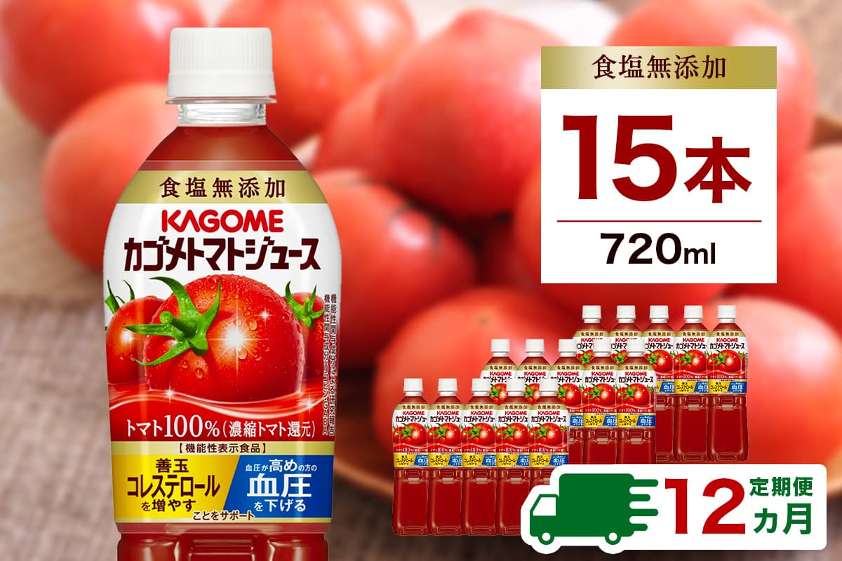 【定期便12ヵ月】カゴメトマトジュース 食塩無添加 720ml 15本 ns111-019【KAGOME ジュース 野菜 飲料 トマト リコピン GABA】(管理コード:ns111-019)