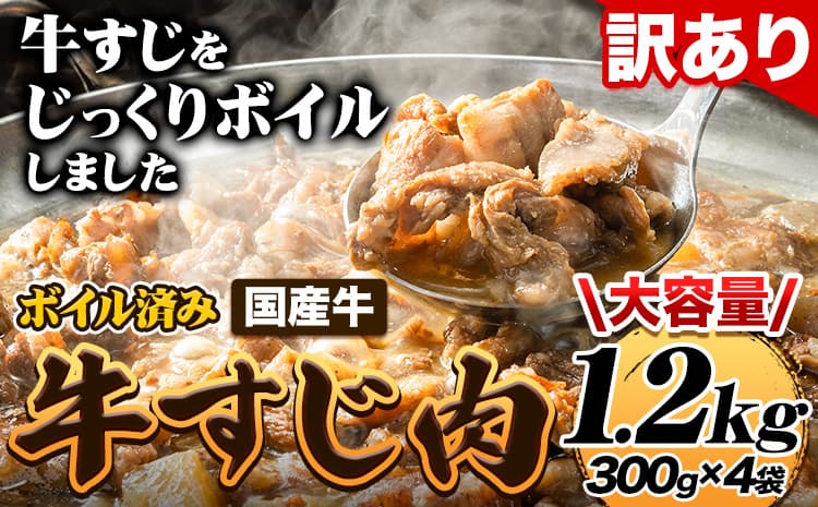 【訳あり品特集】国産牛 牛すじ(ボイル済み) 1.2kg(300g×4袋) 《60日以内に出荷予定(土日祝除く)》訳あり すじ肉 牛すじ煮込み 牛肉 牛---skr_fmkbirsj_60d_25_9500_1200g---
