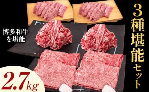 博多和牛 3種堪能セット 2.7kg 計6パック 《30日以内に出荷予定(土日祝除く)》---skr_fmksansh_30d_23_50000_2700g--- (管理コード:skr_fmksansh_30d_23_50000_2700g)