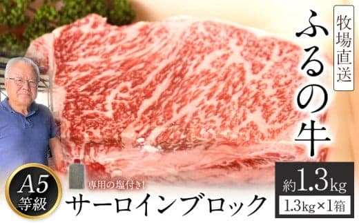 ふるの牛(黒毛和牛)特選サーロインブロック 1.3kg ゲランド塩付き A5 《30日以内に出荷予定(土日祝除く)》---skr_ffrnsirl_30d_22_100000_1300g--- (管理コード:skr_ffrnsirl_30d_22_100000_1300g)