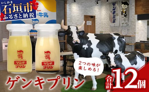 【ローソンふるさと納税カタログ掲載返礼品】ゲンキプリン 12個 (プレーン6個、マンゴー6個)【八重山ゲンキ乳業 お土産 観光 ゲンキくん ゲンキみるく 石垣島の牛乳屋さんのプリン】OP-2【島外不出のゲンキくん製品が返礼品に!!】【大人気の「ゲンキくん保冷バッグ」もお届け】