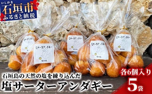 【合計30個】石垣島 塩サーターアンダギー 6個×5袋【石垣島の天然の塩 使用】【大人気店!! トロピカルカフェマス】 TM-1 (管理コード:TM-1)