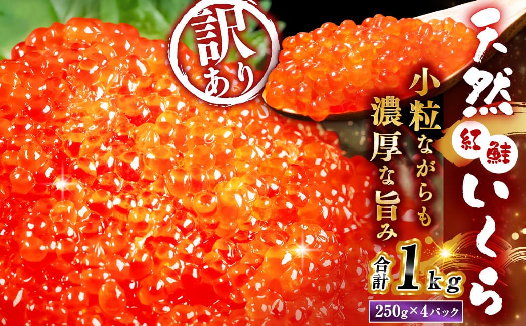【2026年11月以降順次発送】新物 紅鮭いくら醤油漬け 1kg ( 250g × 4 ) いくら イクラ 海鮮 天然紅鮭 魚卵 卵 イクラ丼 いくら丼 手巻き寿司 小粒 魚介類 魚介 寿司 丼 冷凍 旨味
