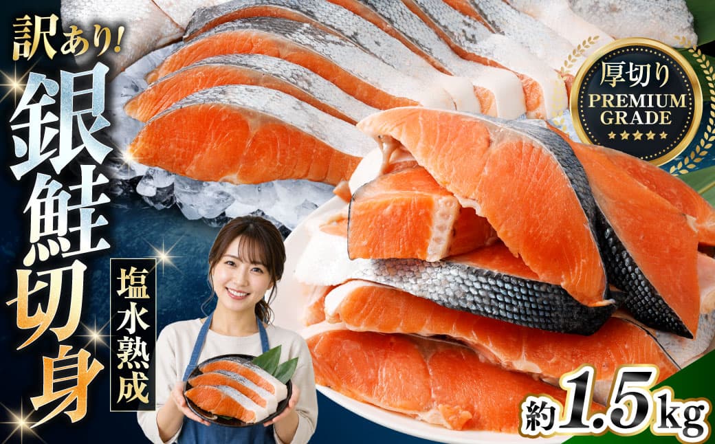 【 訳あり 】 プレミアムグレード 塩水熟成 厚切り 銀鮭切身 約1.5kg 銀鮭 鮭 サケ さけ シャケ 魚介 魚介類 魚 魚類 海鮮 おかず 晩酌 小分け 冷凍