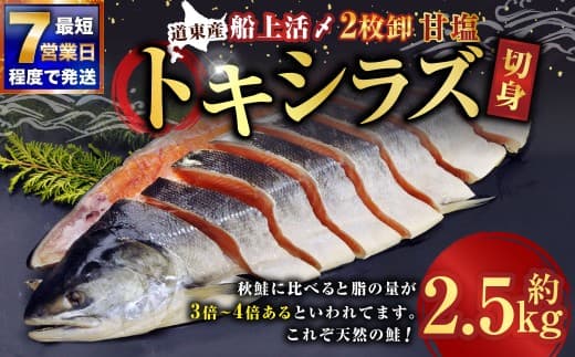 【 7日程度で発送 】 定置網漁法 【 道東産 】 船上活〆トキシラズ 2枚卸切身 約2.5kg 甘塩 時鮭 鮭 さけ サケ シャケ 魚 魚類 魚介 魚介類 おつまみ おかず お惣菜 惣菜 酒の肴 切身 海鮮 冷凍