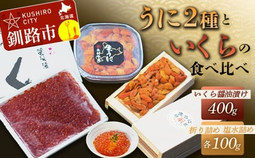 【ウニとイクラの食べ比べ!】塩水うに100g&生うに折100g×1折&いくら醤油漬け400g ふるさと納税 うに いくら F4F-3211 (管理コード:F4F-3211)