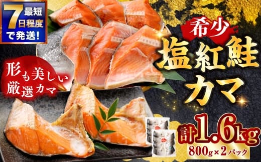【 7日程度で発送 】 塩紅鮭 カマ 計1.6kg ( 800g × 2パック ) 鮭 魚介類 魚 海鮮 ご飯のお供 おかず おつまみ 晩酌 酒の肴 小分け パック 便利 冷凍