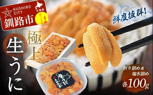 【食べ比べセット】生うに折100g&塩水うに100g ふるさと納税 うに F4F-0566 (管理コード:F4F-0566)