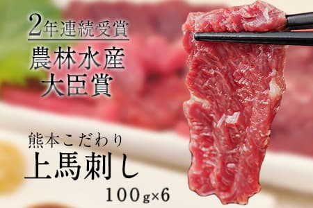 馬刺し 上赤身 ブロック 国産 熊本肥育 冷凍 生食用 たれ付き(10ml×6袋) 100g×6セット 《7-14日以内に出荷予定(土日祝除く)》 肉 期間限定 絶品 牛肉よりヘルシー 馬肉 予約 平成27年28年 農林水産大臣賞受賞 熊本県長洲町---ng_fkgakm_wx_20500_600gt---