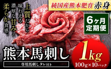 【6ヶ月定期便】馬刺し 赤身 馬刺し 1kg 【純 国産 熊本 肥育】 たっぷり タレ付き 生食用 冷凍《お申込み月の翌月から出荷開始》送料無料 国産 絶品 馬肉 肉 ギフト 定期便 ---ng_fjst10tei_24_162000_mo6---