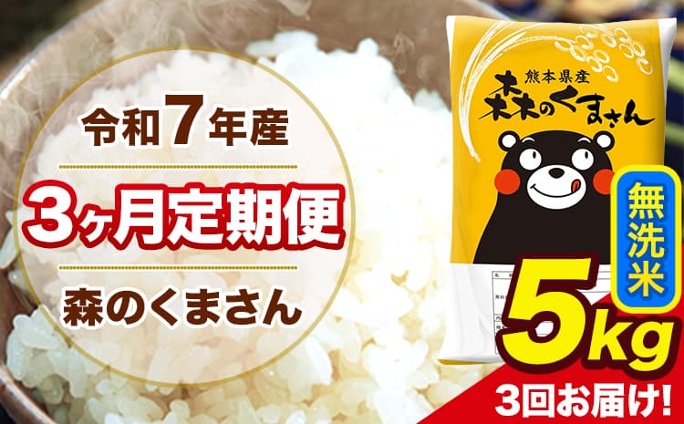 令和7年産 森のくまさん 無洗米 5kg 5kg×1袋 計3回お届け 《お申込み翌月から出荷》 お米 こめ 熊本県産 ご飯 備蓄---mk7tei_30000_5kg_mo3_ng_m---