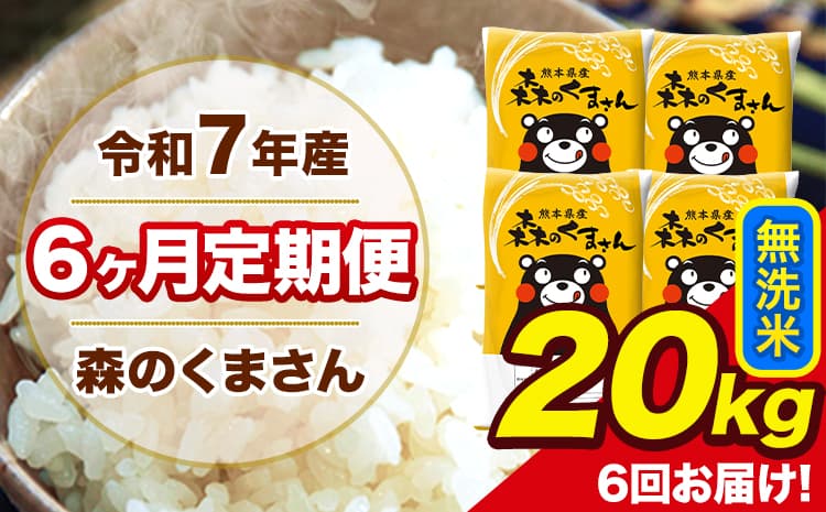 令和7年産 森のくまさん 無洗米 20kg 5kg×4袋 計6回お届け 《お申込み翌月から出荷》 お米 こめ 熊本県産 ご飯 備蓄---mk7tei_231000_20kg_mo6_ng_m---