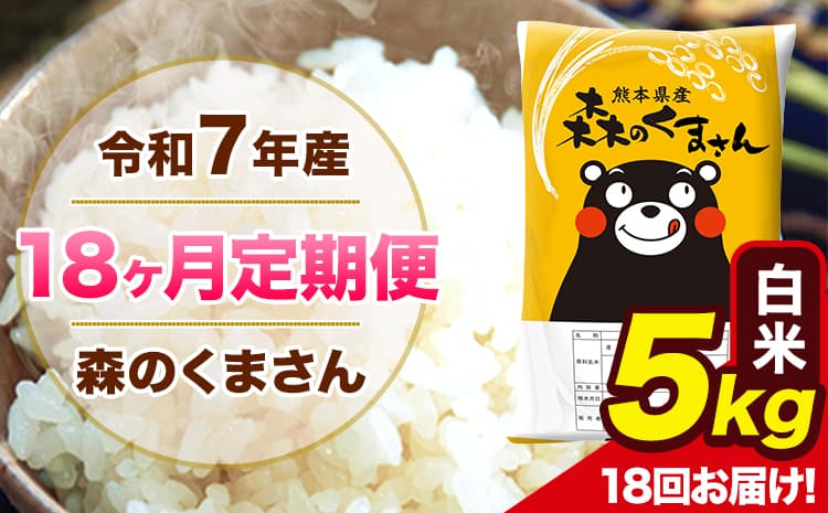 【18ヶ月定期便】令和7年産 森のくまさん 白米 5kg 5kg×1袋 計18回お届け 《お申込み翌月から出荷》 お米 こめ 熊本県産 ご飯 備蓄---mk7tei_189000_5kg_mo18_ng_h---