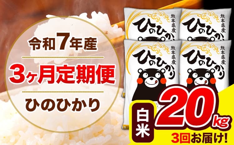 令和7年産 ひのひかり 【3ヶ月定期便】 白米 20kg (5kg×4袋) 計3回お届け 《お申込み翌月から出荷》 熊本県産 白米 精米 ひの 米 こめ お米 熊本県 長洲町---hn7tei_115500_20kg_mo3_ng_h---