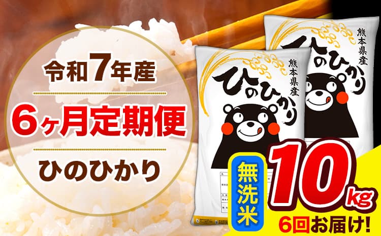 令和7年産 ひのひかり 【6ヶ月定期便】 無洗米 10kg (5kg×2袋) 計6回お届け 《お申込み翌月から出荷》 熊本県産 無洗米 精米 ひの 米 こめ お米 熊本県 長洲町---hn7tei_117000_10kg_mo6_ng_m---