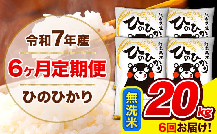 令和7年産 ひのひかり 【6ヶ月定期便】 無洗米 20kg (5kg×4袋) 計3回お届け 《お申込み翌月から出荷》 熊本県産 白米 精米 ひの 米 こめ お米 熊本県 長洲町---hn7tei_231000_20kg_mo6_ng_m---
