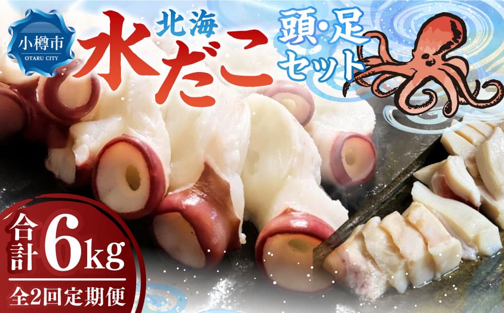 【2回定期便】北海 水だこ 頭・足 セット 約3kg 合計約6kg たこ タコ 蛸 冷凍だこ 冷凍蛸