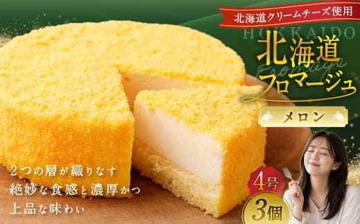 北海道フロマージュ (メロン) 約1.05kg (約350g×3個) フロマージュ クリームチーズ ケーキ 洋菓子 菓子 お菓子 北海道 小樽市 冷凍