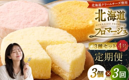 【3回定期便】 北海道フロマージュ 3種セット (プレーン ・ アップル ・ メロン) 約1.05kg (約350g×3個) (計約3.15kg) 3種類 林檎 りんご リンゴ フロマージュ クリームチーズ ケーキ 洋菓子 菓子 お菓子 セット 定期便 北海道 小樽市 冷凍