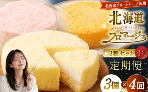 【4回定期便】 北海道フロマージュ 3種セット (プレーン ・ アップル ・ メロン) 約1.05kg (約350g×3個) (計約4.2kg) 3種類 林檎 りんご リンゴ フロマージュ クリームチーズ ケーキ 洋菓子 菓子 お菓子 セット 定期便 北海道 小樽市 冷凍