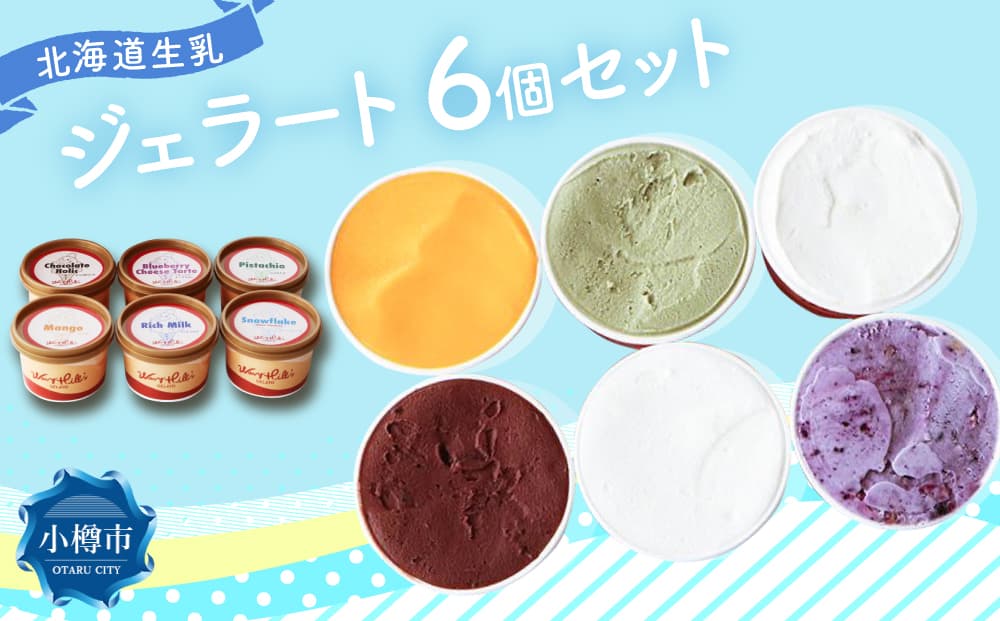 ジェラート 100ml×6個セット 全6種 北海道産生乳使用 / アイス ソルベ 生乳 ミルク 果実 セット 詰め合わせ 北海道 小樽市 冷凍
