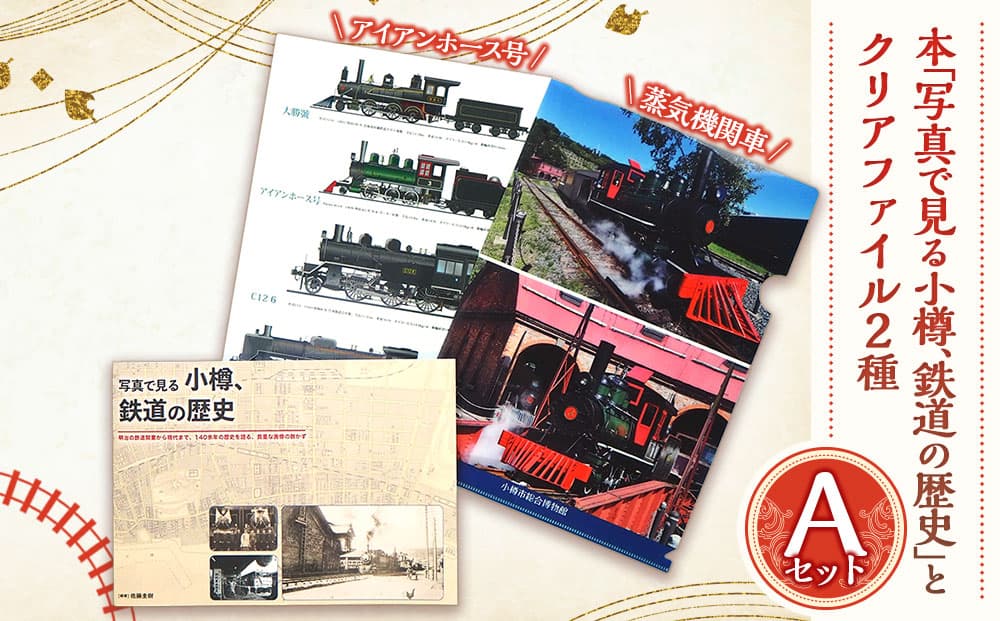 【Aセット】「写真で見る小樽、鉄道の歴史」 クリアファイル 2種 セット 鉄道 機関車 アイアンホース号