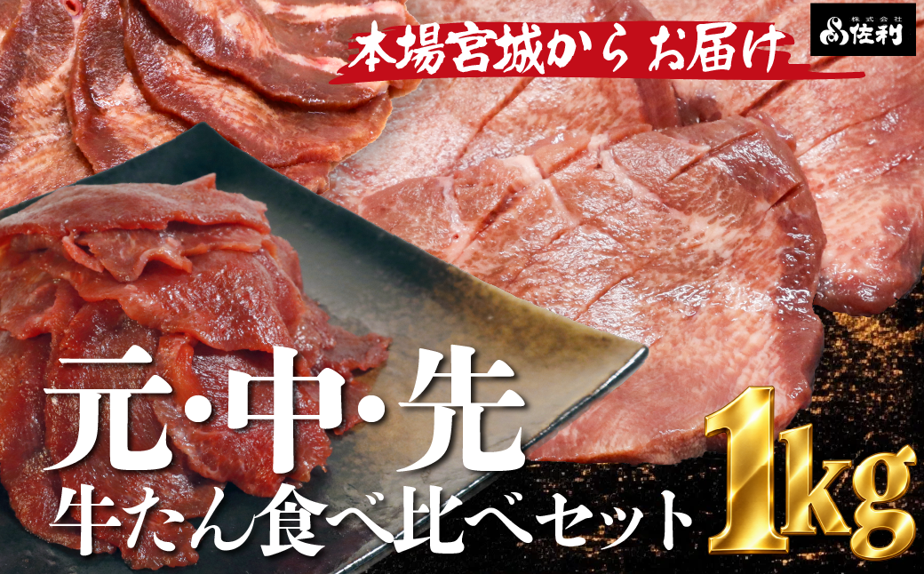 【秘伝の塩タレ×二日熟成】牛たん1㎏豪華食べ比べ!部位ごとの食感と旨味を楽しむ贅沢セット