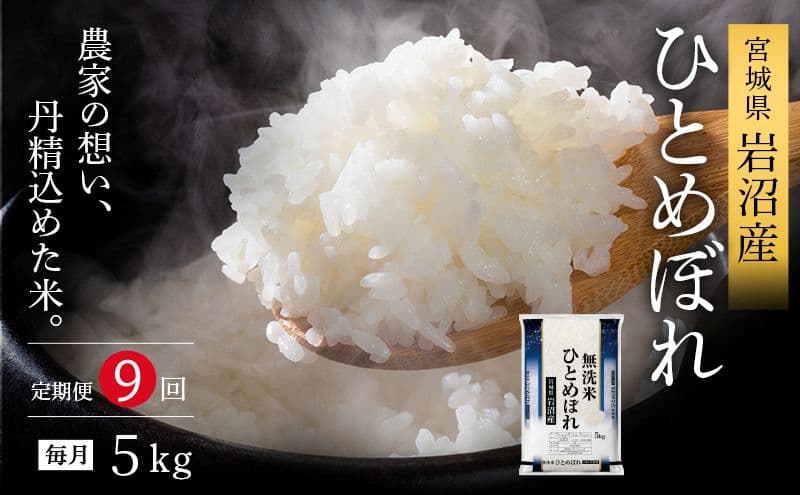 令和8年産 食味鑑定士厳選 定期便 9ヶ月 無洗米 ひとめぼれ 5kg 新米 お米 国産米 米 ご飯 おにぎり お弁当 岩沼産 東北 宮城県産 宮城米