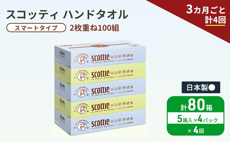 定期便 ペーパータオル スコッティ キレイの仕上げ 5箱 × 4パック 《 3ヶ月ごと計4回 》ペーパータオルセット