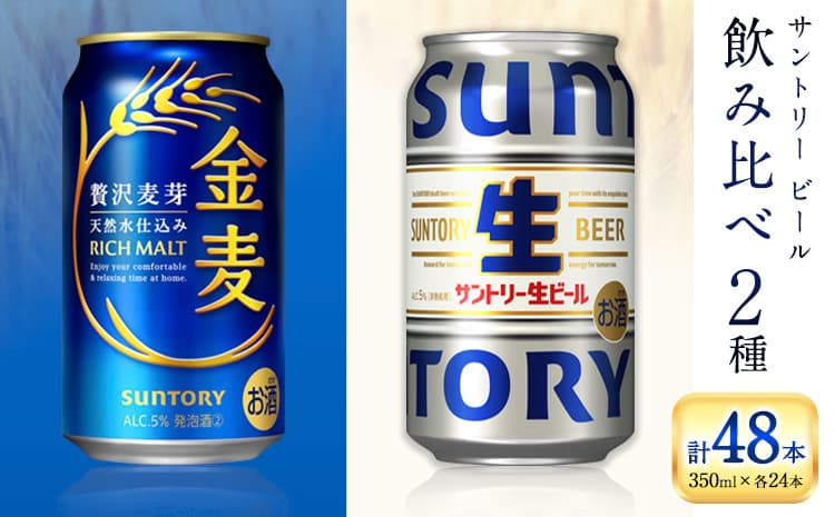 “九州熊本産” 飲み比べ 金麦 生ビール 48本 350ml × 各 24本 《30日以内に出荷予定(土日祝除く)》阿蘇天然水100%仕込 ビール ギフト お酒 アルコール 熊本県御船町 缶ビール 酒 缶 サントリー生ビール