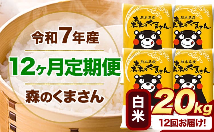【12ヶ月定期便】令和7年産 白米 森のくまさん 20kg 5kg×4袋 《お申込み翌月から出荷》 熊本県産 白米 精米 米 こめ コメ お米 kome ---mifune_lcl_1257_mo12_---