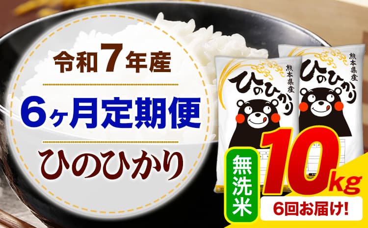 【6ヶ月定期便】令和7年産 無洗米 ひのひかり 定期便 10kg《お申込み翌月から出荷》熊本県産 ふるさと納税 精米 ひの 米 こめ ふるさとのうぜい ヒノヒカリ コメ お米---mifune_lcl_1226_mo6_---