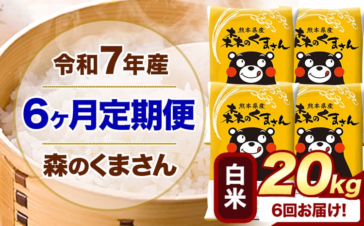 【6ヶ月定期便】令和7年産 森のくまさん 白米 20kg 《お申込み翌月から出荷》 熊本県産 白米 ひの 米 こめ ヒノヒカリ コメ 熊本米 定期便---mifune_lcl_1251_mo6_---