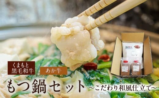 熊本県産 あか牛 くまもと黒毛和牛 もつ鍋セット こだわり和風仕立て 肉のみやべ 《120日以内に出荷予定(土日祝除く)》 熊本県 御船町---mifune_myb_26_4p--- (管理コード:mifune_myb_26_4p)