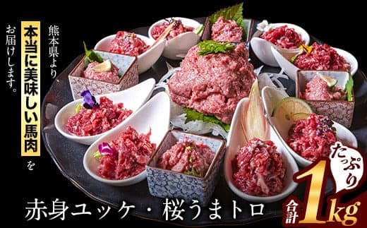 赤身ユッケ桜うまトロセット 計1kg 1000g ユッケ 桜うまトロ(ネギトロ) 千興ファーム 馬肉 冷凍 《60日以内に出荷予定(土日祝除く)》 新鮮 さばきたて 真空パック 肉 熊本県御船町 馬刺し おつまみ---mifune_snk_26_1kg--- (管理コード:mifune_snk_26_1kg)