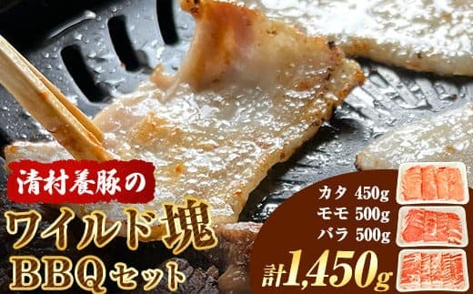 ワイルド塊BBQセット 計1450g 清村養豚 《30日以内に出荷予定(土日祝除く)》 熊本県 御船町 豚 肉 冷凍 小分け カタ モモ バラ---sm_fkymwibbq_30d_23_13500_1450g--- (管理コード:sm_fkymwibbq_30d_23_13500_1450g)