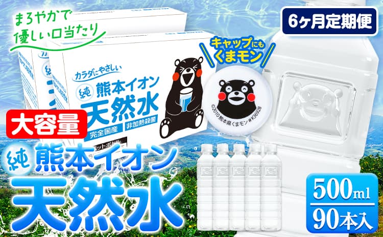 【6ヶ月定期便】水 500ml 家計応援 くまモン の ミネラルウォーター 天然水 熊本イオン純天然水 ラベルレス 90本 500ml 《お申込み翌月から出荷》 飲料水 定期 備蓄 備蓄用 箱 ペットボトル 防災用 調乳 ラベル ミネラルウオーター---gkt_lcl_207_90h6tei--- (管理コード:gkt_lcl_207_90h6tei)