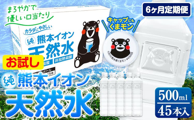 【6ヶ月定期便】水 500ml 家計応援 くまモン の ミネラルウォーター 天然水 熊本イオン純天然水 ラベルレス 45本 500ml 《お申込み翌月から出荷》 飲料水 定期 備蓄 備蓄用 箱 ペットボトル 防災用 調乳 ラベル ミネラルウオーター---gkt_lcl_204_45h6tei--- (管理コード:gkt_lcl_204_45h6tei)