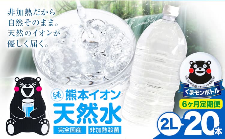【6ヶ月定期便】熊本イオン純天然水 ラベルレス 2L×20本 《お申込み翌月から出荷》2l 水 飲料水 ナチュラルミネラルウォーター 熊本県 玉名郡 玉東町 完全国産 天然水 くまモン パッケージ---gkt_lcl_389_20h6tei--- (管理コード:gkt_lcl_389_20h6tei)