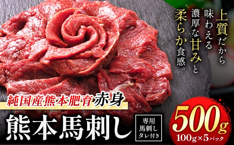 赤身馬刺し 500g【純国産熊本肥育】 たっぷり500g 約100g×5ブロック (タレ5ml袋) 生食用 冷凍《7-14日以内に出荷予定(土日祝除く)》送料無料---gkt_lcl_666_500g---