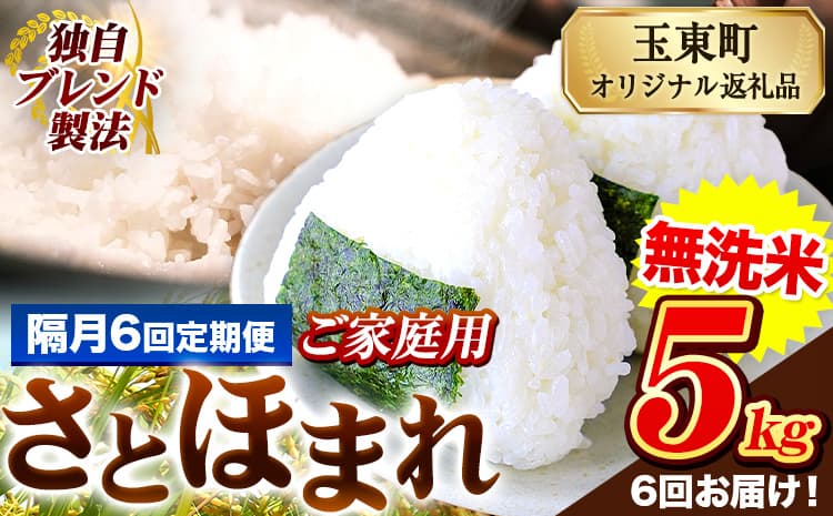 【隔月6回定期便】熊本県産 さとほまれ 無洗米 ご家庭用 定期便 5kg 《お申込み翌月から出荷》 熊本県 玉名郡 玉東町 米 こめ コメ ブレンド米 送料無料 ---gkt_lcl_340_5kg---