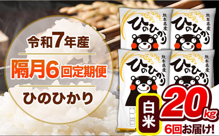 【隔月6回定期便】令和7年産 白米 定期便 ひのひかり 20kg 《お申込み翌月から出荷》 熊本県産 ふるさと納税 白米 精米 ひの 米 こめ ふるさとのうぜい ヒノヒカリ コメ 熊本米 ひのもり ---gkt_lcl_345_20kg---