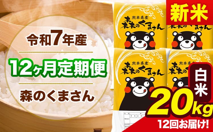【12ヶ月定期便】新米 令和7年産 森のくまさん 白米 《11月から出荷開始》20kg(5kg×4袋) 計12回お届け 熊本県産 単一原料米 森くま 熊本県 玉東町---mk7tei_546000_20kg_nov12_gkt_h---